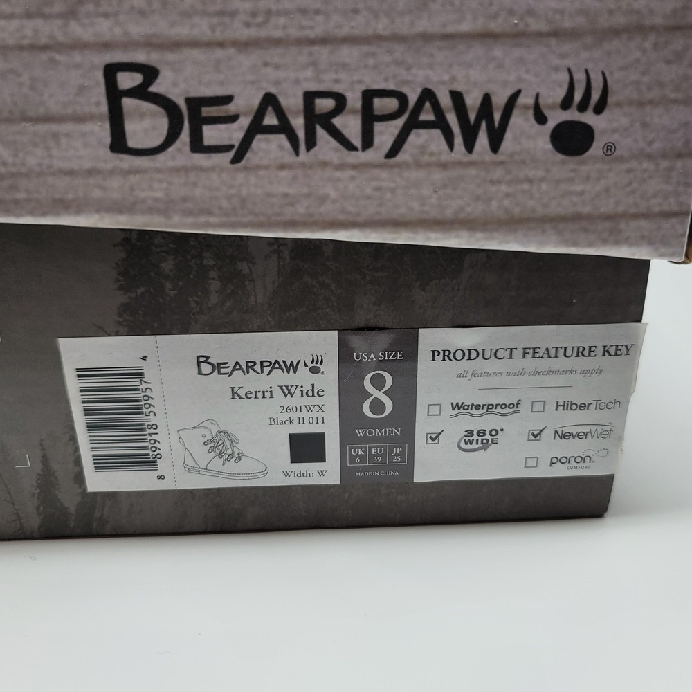 Bearpaw Kerri Suede Lace Up Ankle Snow Boots Booties Size 8 Wide Black Neverwet - Picture 15 of 15